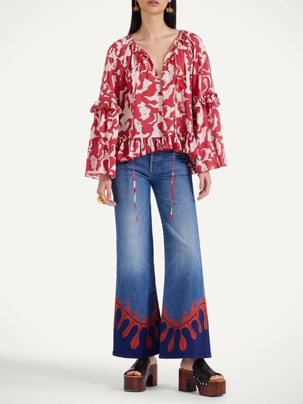 MOTHER x La Doublej The Tomcat Roller Printed Flare Jeans